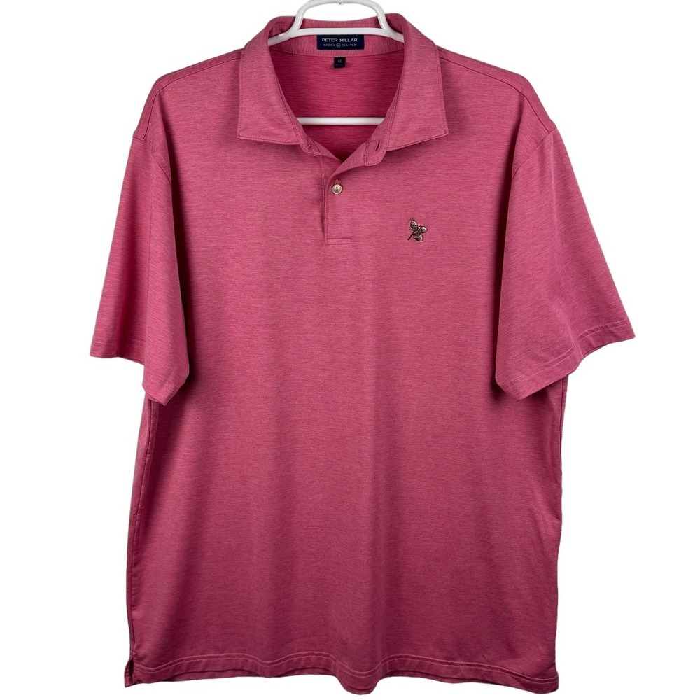 Peter Millar Crown Crafted Men XL Polo Shirt Pink Acorn‎ Embroidered Golf Casual